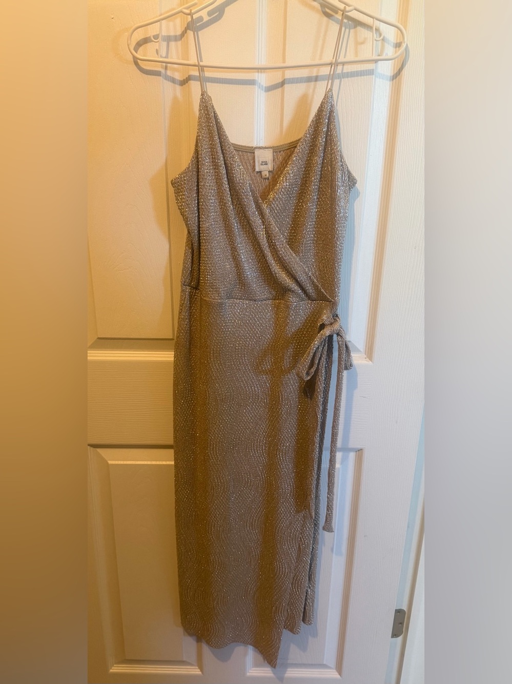 River Island Metallic Champagne Wrap Midi Dress